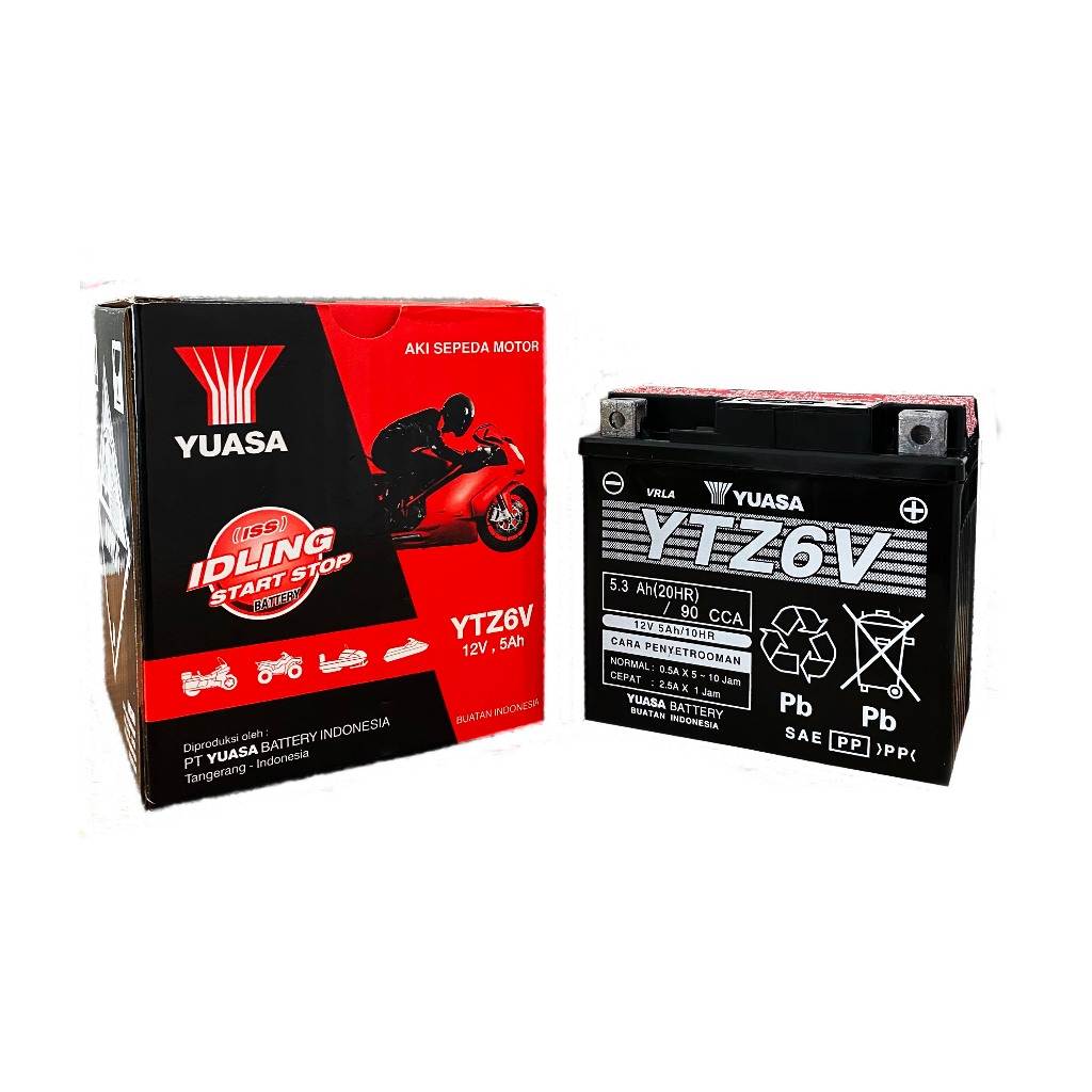 Aki Motor Yuasa YTZ6V Aki Kering untuk Vario125/150/160, Scoopy idling stop, Pcx, Nmax New
