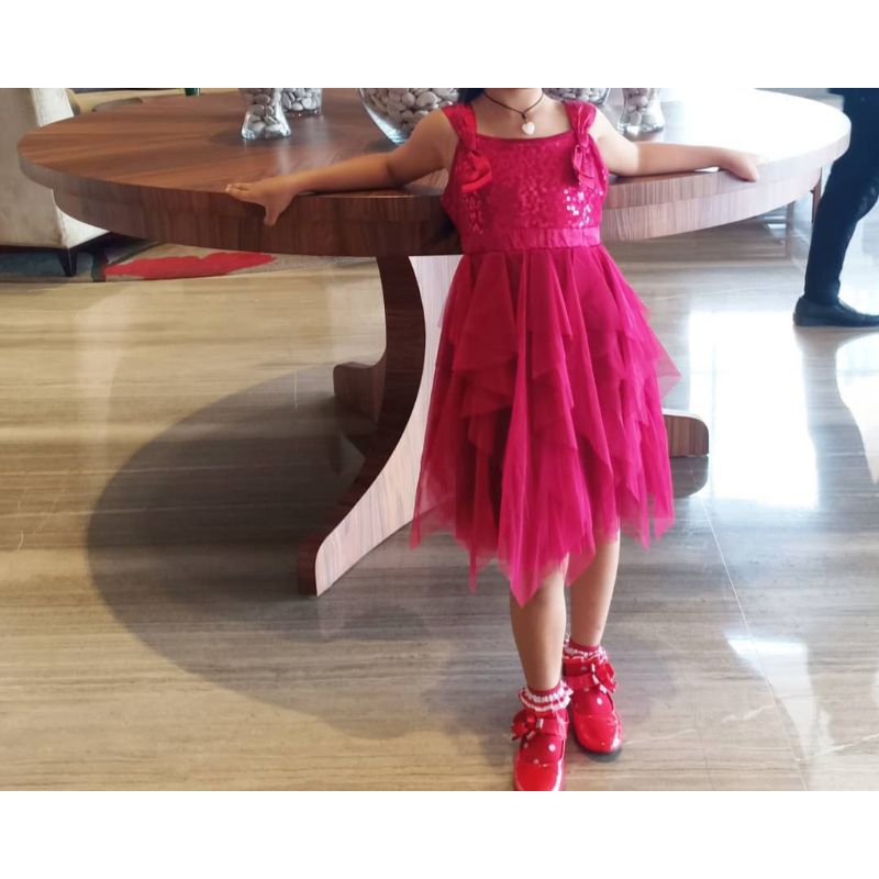 Gaun Dress baju anak perempuan  merah maroon second 5-7 tahun