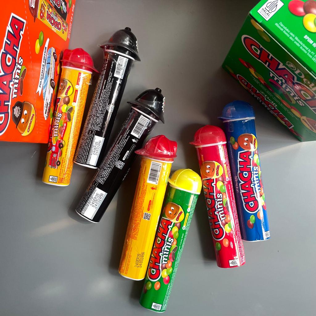 

ADY78 CHA CHA MILK CHOC MINIS 30 GRAM 1 BOX ISI 12 CHACHA COKLAT TUBE KARAKTER