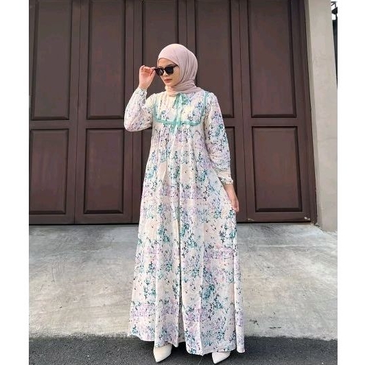 Rayon Dress | gamis long dress maxi midi katun rayon premium motif bunga adem nyaman