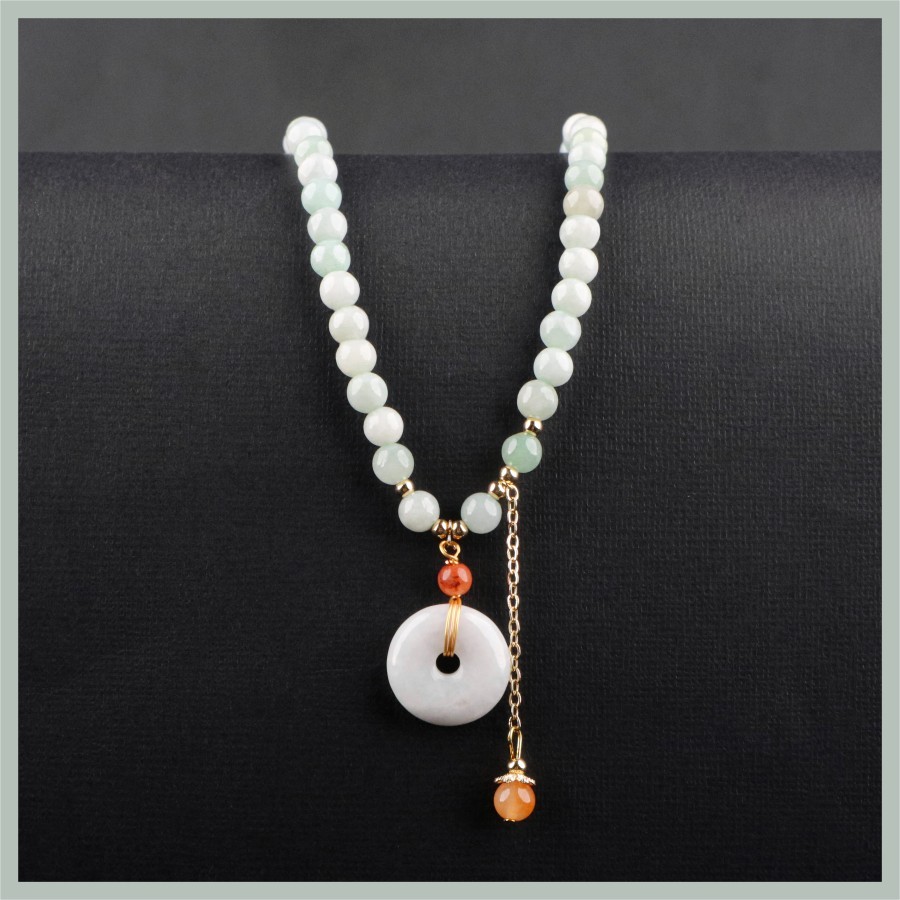 Kalung Liontin Koin Batu Giok Asli Natural Jadeite Jade Gems Permata Akik Perhiasan Pria Wanita Fash