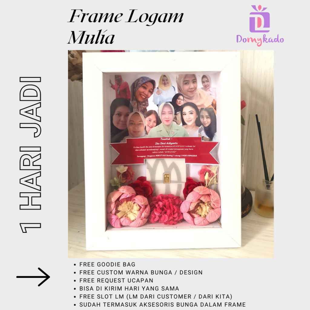 BINGKAI (FRAME) LM LOGAM MULIA PLUS EMAS ANTAM 0,5 GRAM, KADO NATAL. WEDDING, RESIGN, PENSIUN, ULTAH