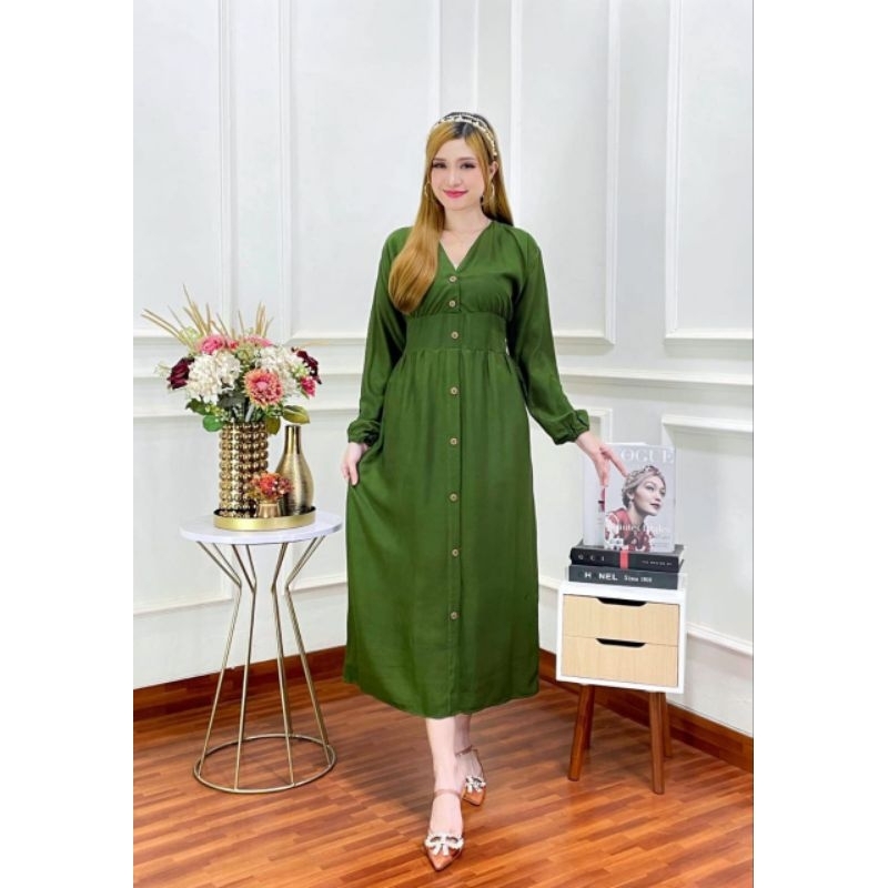 Dress laras twill warna acak/ dress twill / dress polos/ dress laras / dress smok / dress premium