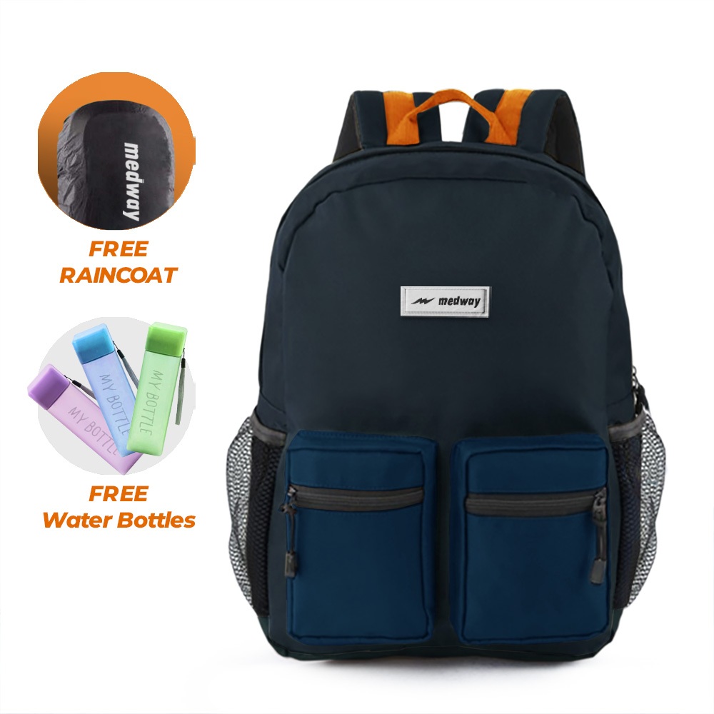 MEDWAY Tas sekolah ransel tas backpack anak cowok dan cewek SD SMP SMA warna hitam kombinasi navy te
