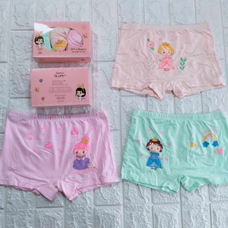 [ 1 Box isi 3 pcs ] Boxer Sorex Kids | Boxer Anak Cewek Sorex Kids | Celana Dalam Boxer Anak Cewek S