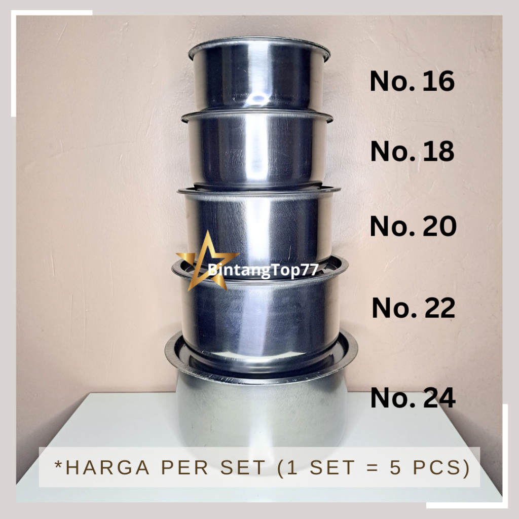Indian Stock Pots Set Nagako IPSN-1624 (1 Set Isi 5) / Panci India Stock Pot Set Stainless