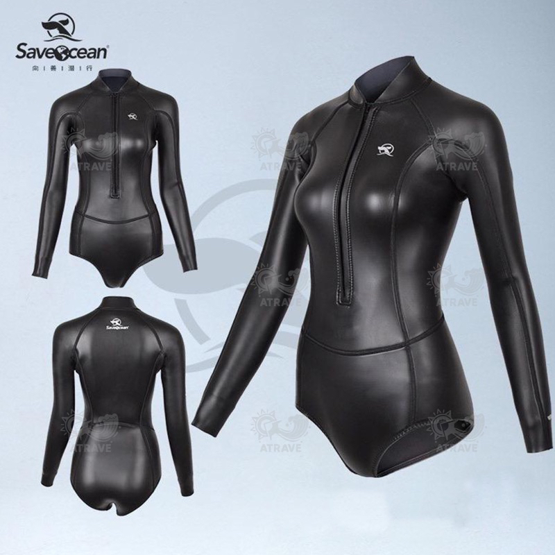 Save Ocean Wetsuit Neoprene Smooth Skin 2mm / Baju Selam Wanita Neoprene 2mm Freedive Scuba Diving