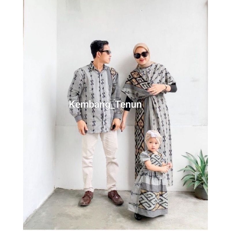 Set Couple Clara Dres Abu baju keluarga tenun pasangan pria wanita kondangan guru kartinian busui Fr