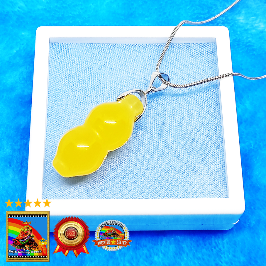 Kalung Liontin batu Giok Tiongkok model labu Kuning