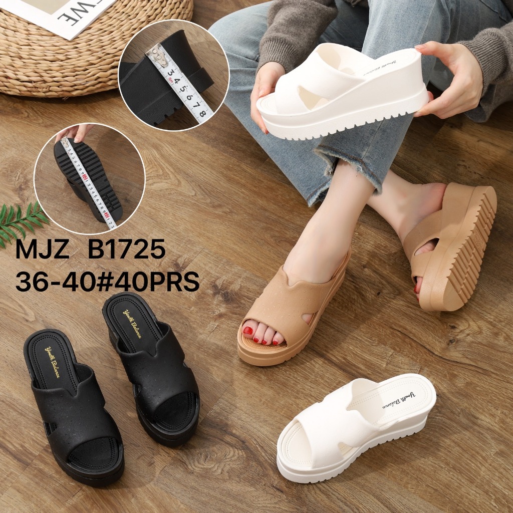 Sandal Wedges Selop Wanita Polos Karet Balance B1725
