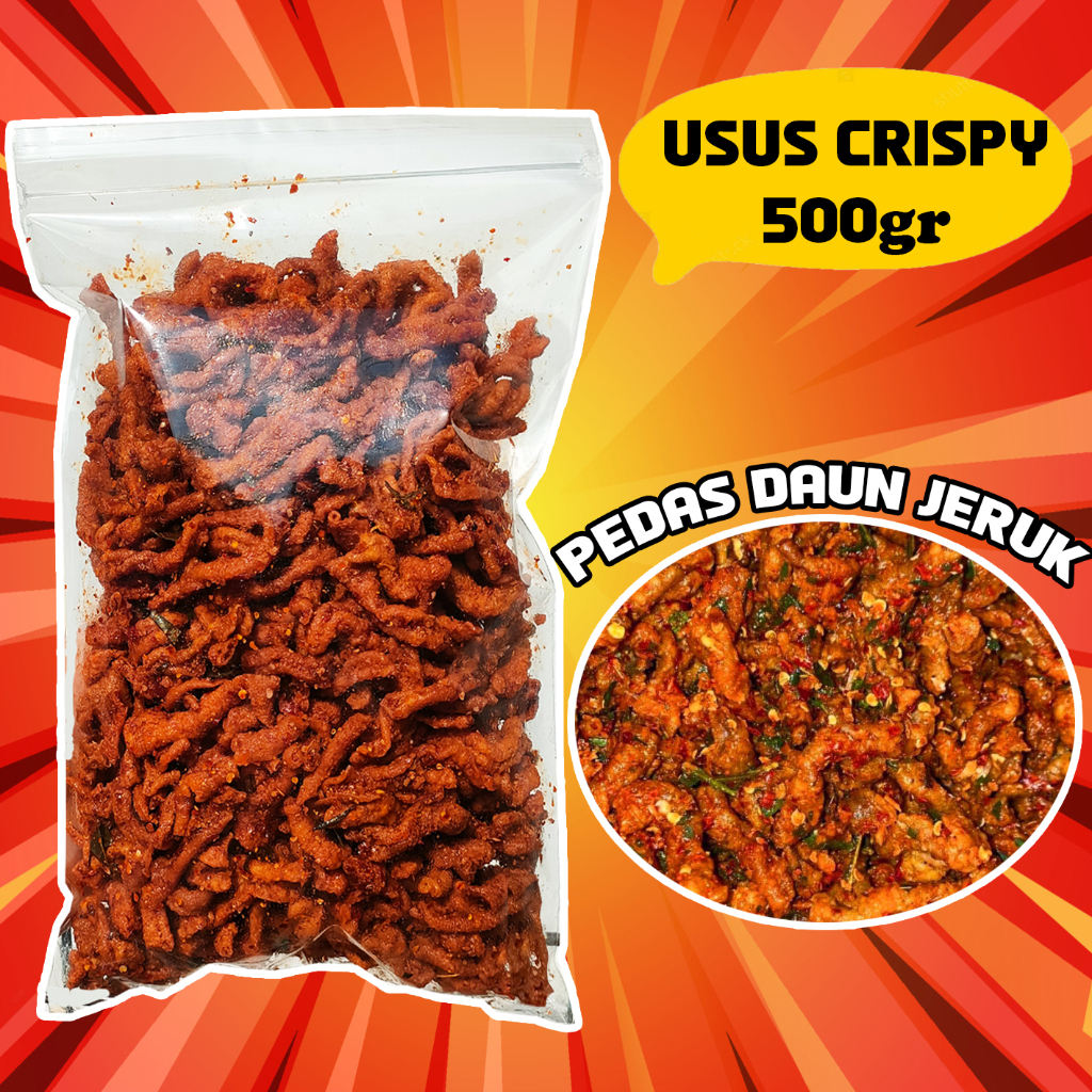 

KERIPIK USUS CRISPY 500gr/USUS KRISPY PEDAS DAUN JERUK 500gram