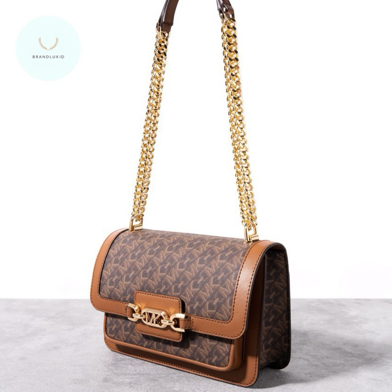 Michael Kors Heather large shoulder bag monogram canvas Brown Luggage