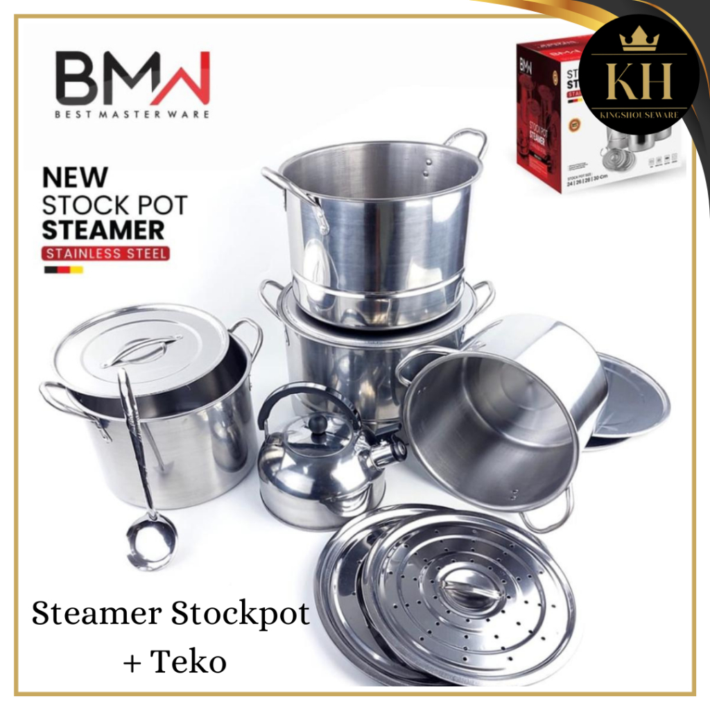 Kh- Stock Pot Steamer 4 Set BMW + Teko / Panci Kukus Steamer 4 Panci / Stock Pot Steamer Stainless