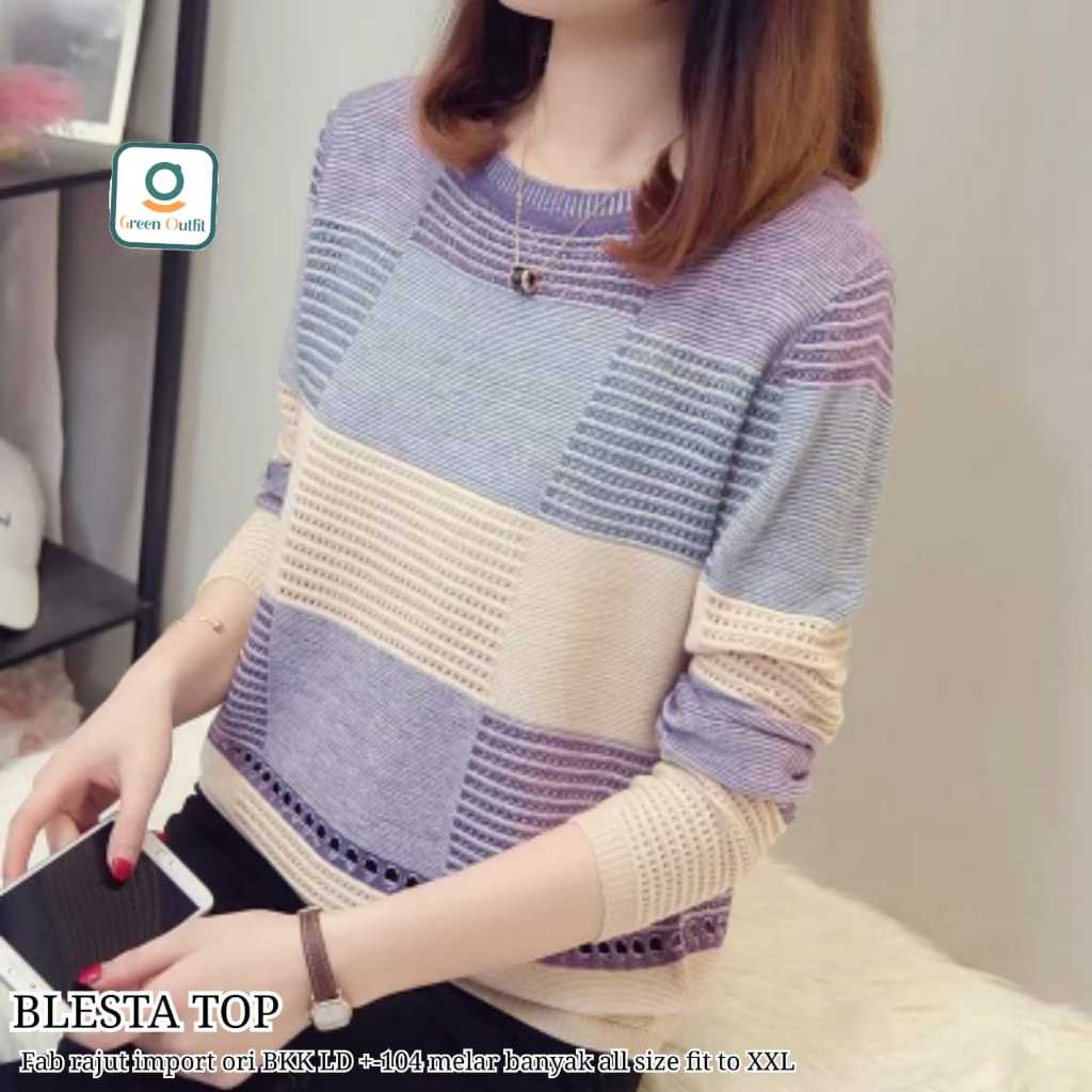 blest sweater kaos rajut wanita lengan panjang all size fit xxl polos ori bkk import premium terbaru