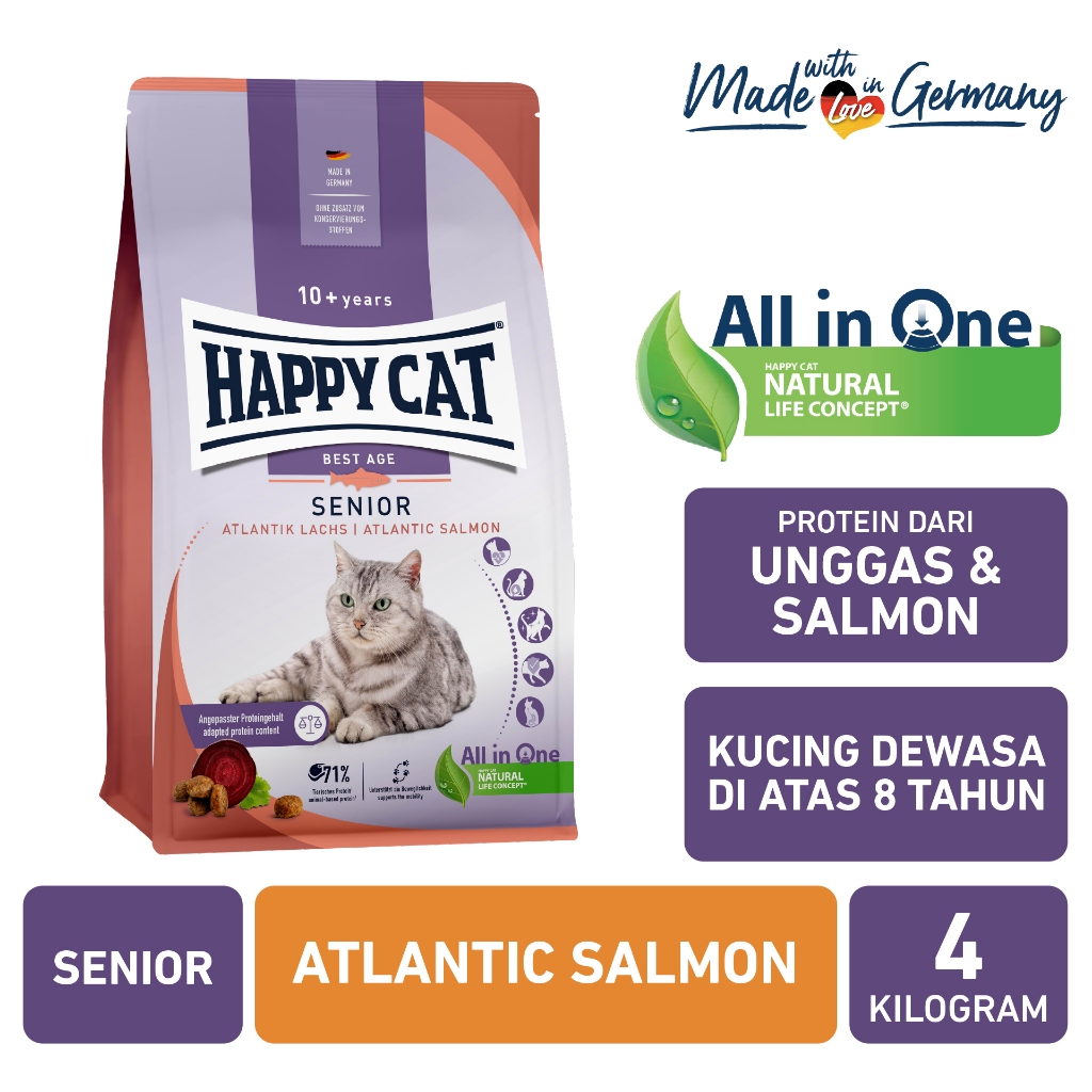 Happy Cat Makanan Kucing Senior Atlantic Salmon 4kg +8th