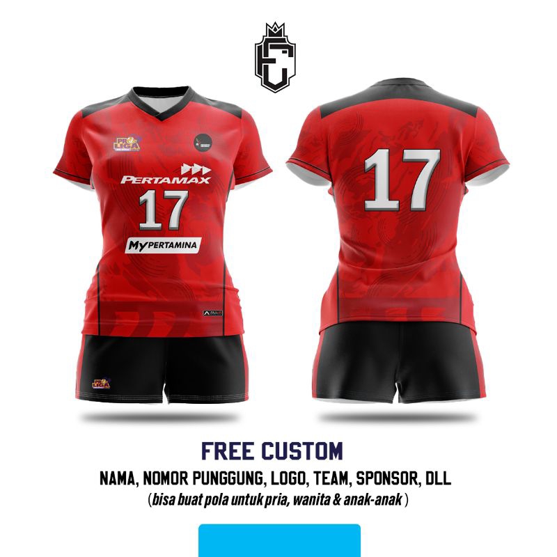 Jersey Voli Cewek Proliga Jakarta Pertamina Pertamax Free Nama Nomor