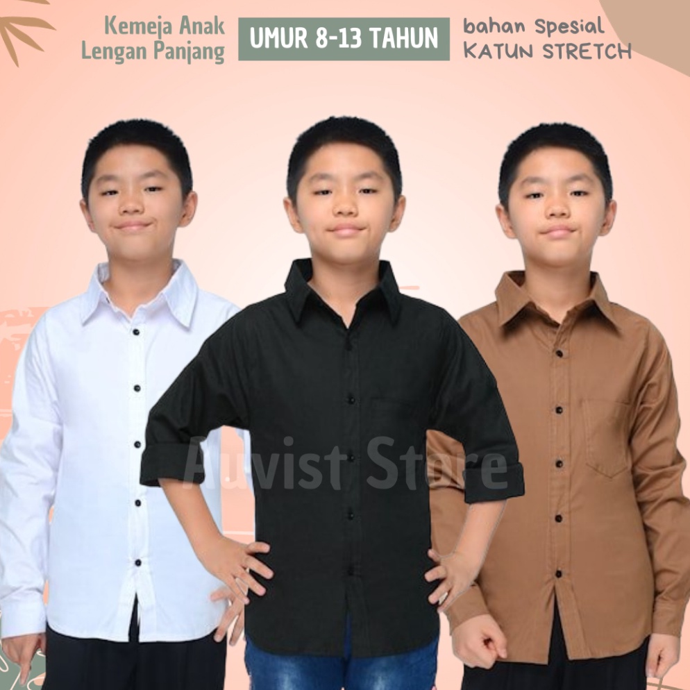 Harga TERMURAAH Baju Anak Laki Laki Kemeja Lengan Panjang Polos Formal Umur 8 9 1 11 12 13 Tahun Bah