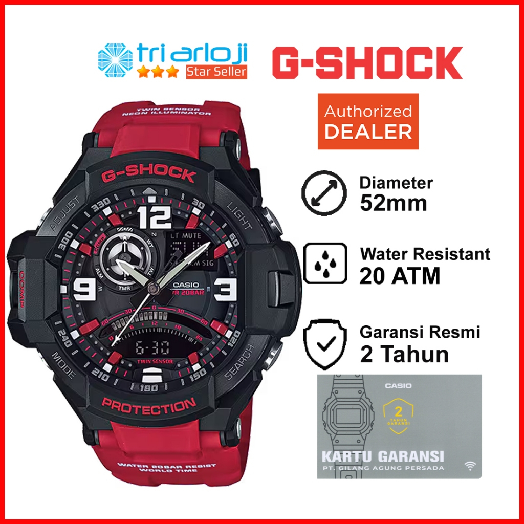 Casio G-Shock GA-1000-4BDR - Jam Tangan Pria GSHOCK GA1000 GA-1000-4B GRAVITYMASTER Merah Original