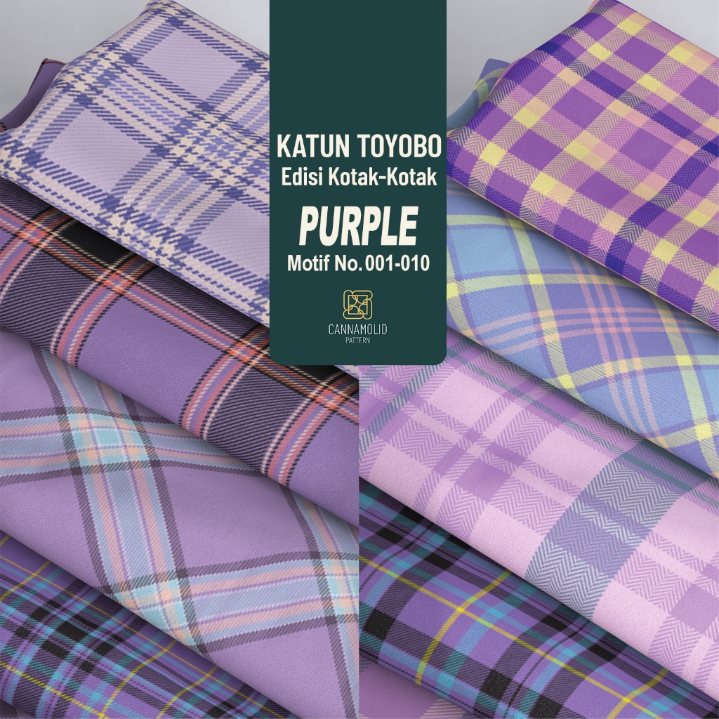 Kain Toyobo Motif KOTAK-KOTAK Ungu Korean | Lebar 145cm | Plaid PURPLE 1-10