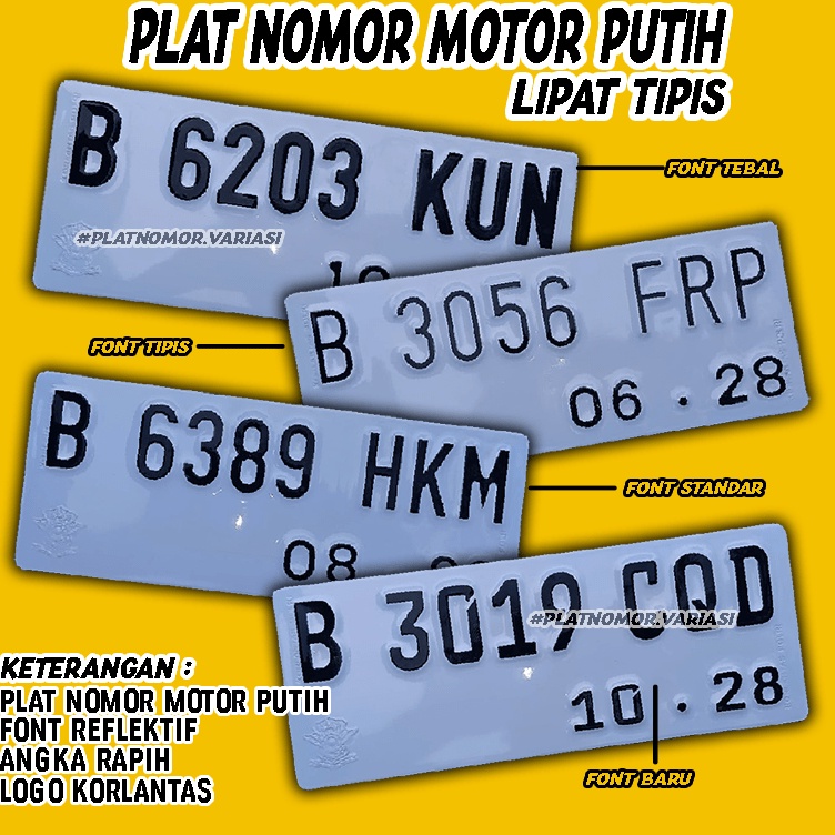KODE U3U Buat Plat nomor motor putih logo timbul termurah