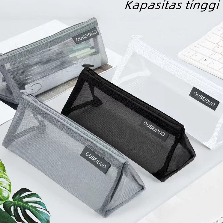 

Obral Belanja mesh pencil caseTempat pensil jala berkapasitas besar transparan sederhana tas alat tulis segitiga tiga dimensi