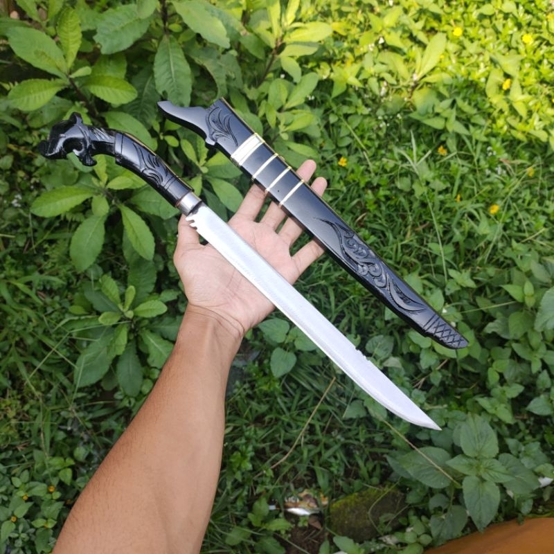 Pisau Dapur Sembelih Motif Macan Ukiran Warna Hitam