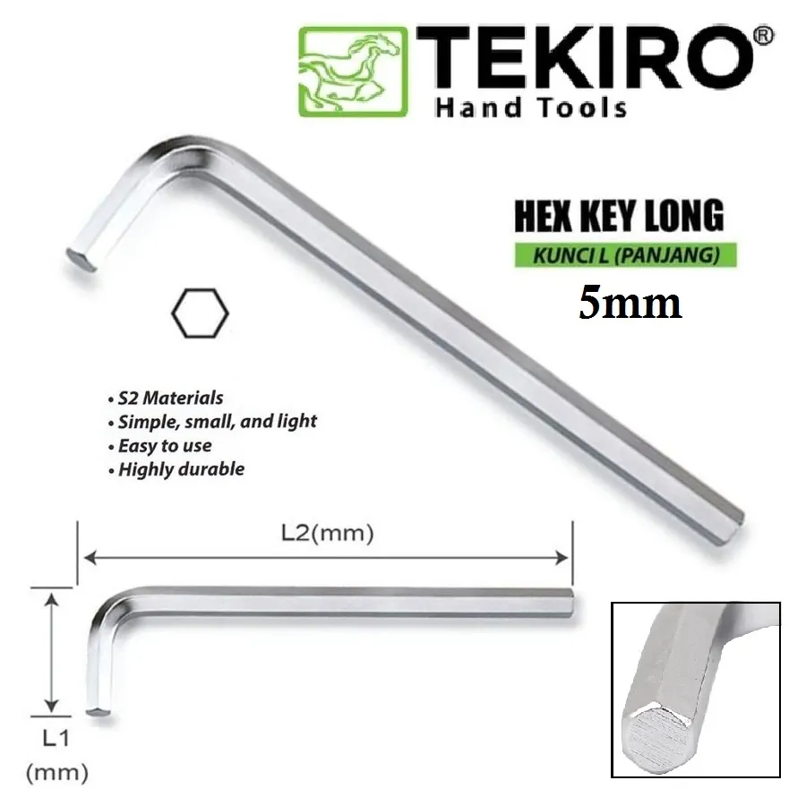 [1Pcs] Tekiro Kunci L Panjang 5 mm / Kunci L 5 mm Panjang Satuan / Kunci L Panjang 5mm / Hex Key Lon