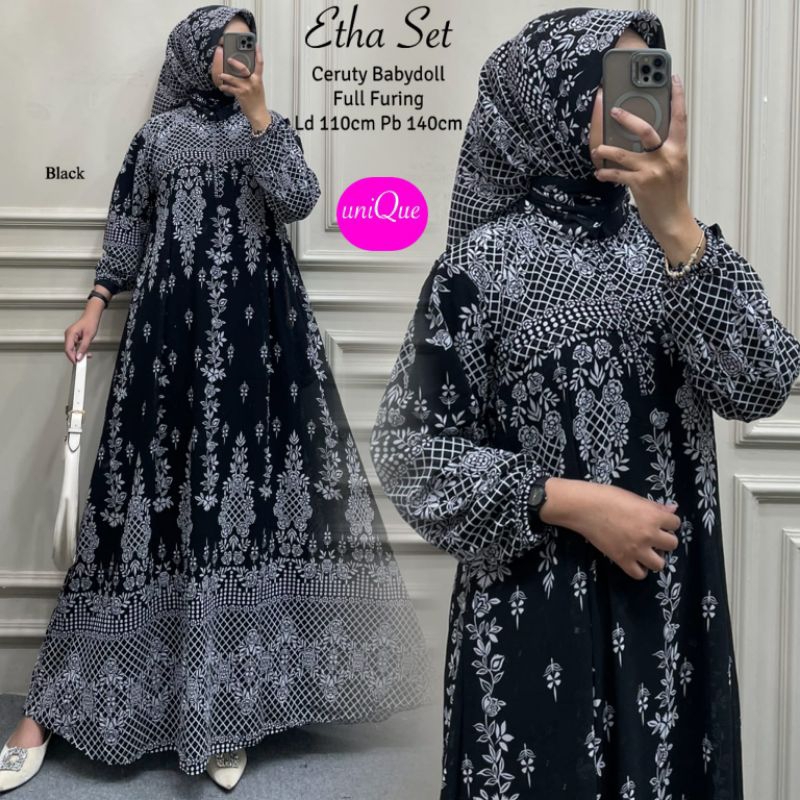 GS ~ SETELAN BAJU MUSLIM ~ SETELAN GAMIS DAN JILBAB ~ SET CERUTY ~ ORI SOLO ~ ETHA SET BY UNIQUE