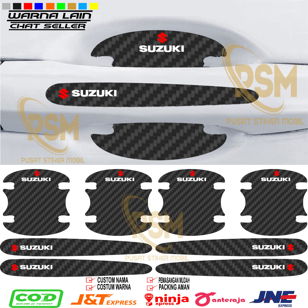 Stiker Carbon 3D Handle Pintu Mobil Suzuki Stiker Karbon Pelindung Gagang Pintu Mobil Suzuki