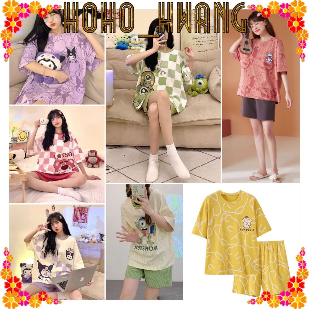 PROMO DISKON HOHO_HWANG (P-50) Baju tidur set celana pendek/baju tidur corak/sleep wear/setelan
