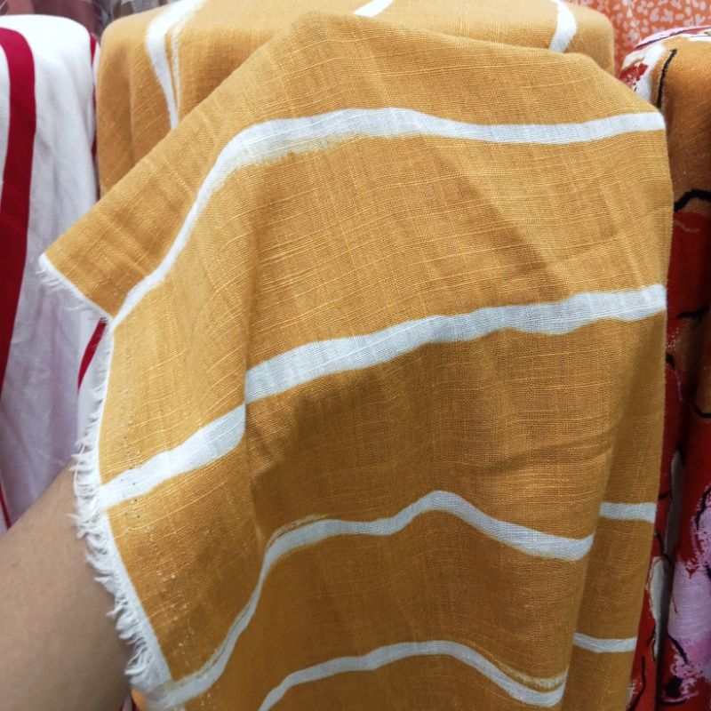 kain katun linen motif import harga meteran