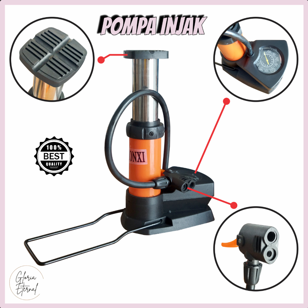 [Gloria] Pompa Ban Injak Mini Honxi / Mini Foot Pump Portable / Pompa Ban Kecil / Pompa Tangan Kaki 
