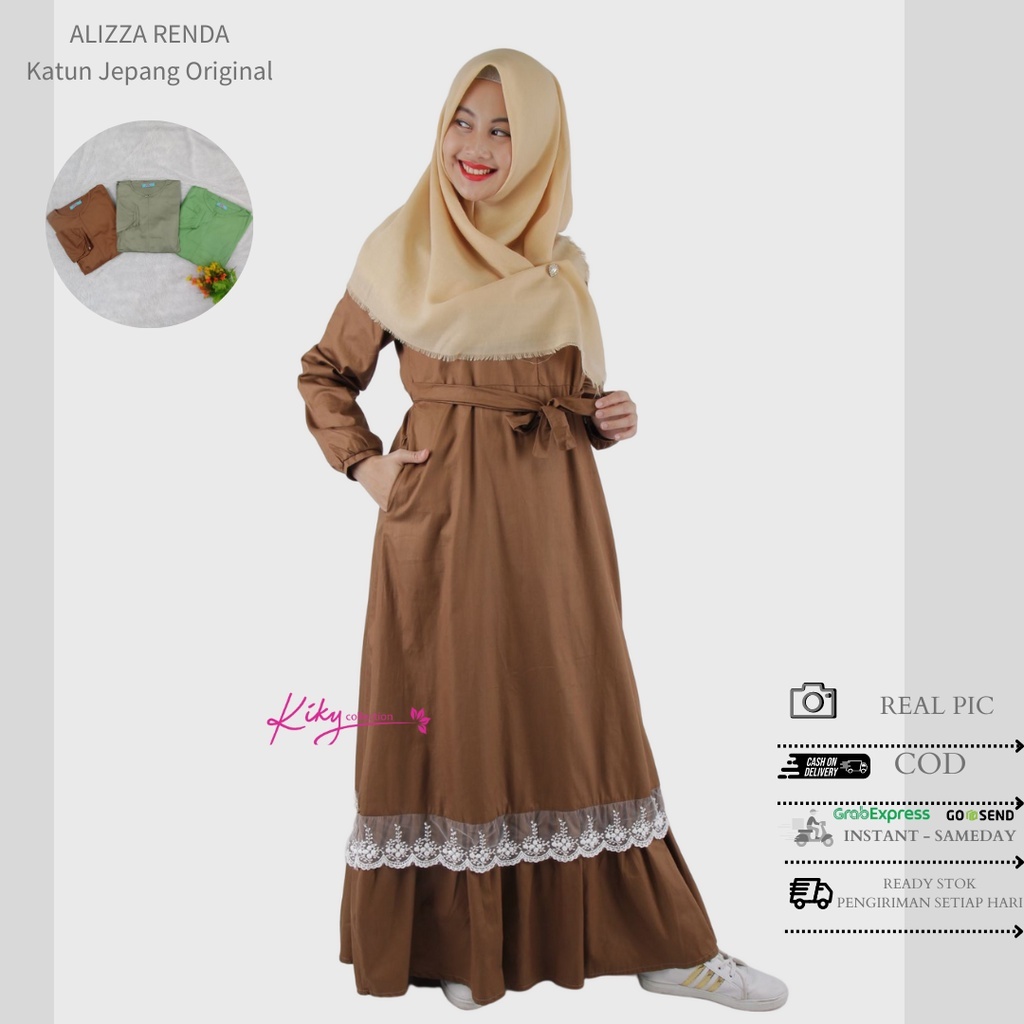 Gamis Katun Jepang Ori Model Alizza Renda Polos Kiky Collection