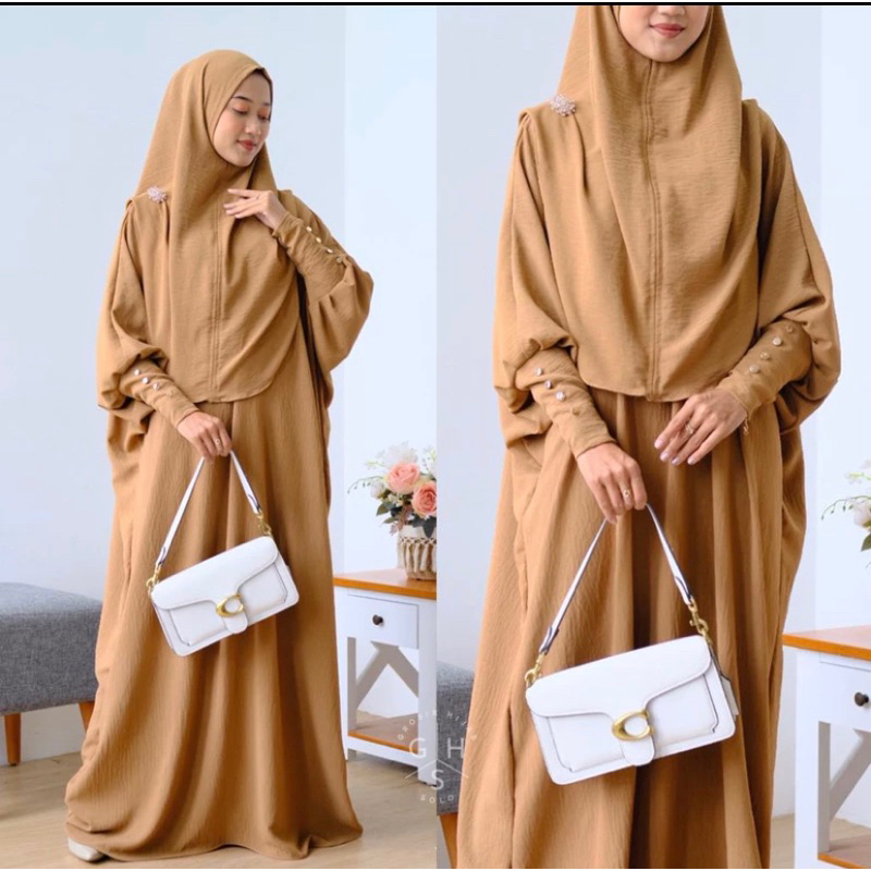 FATIMAH GAMIS KAFTAN ONE SET HIJAB SET SYAR'I GAMIS SYAR'I CRINCLE AIRFLOW PREMIUM