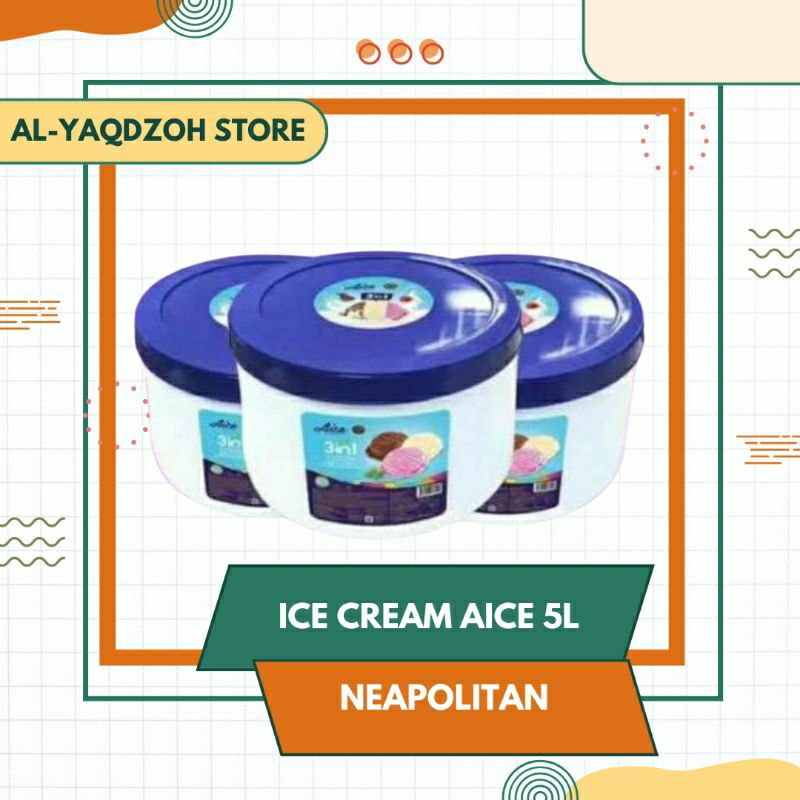 

Ice Cream Aice 5L | Rasa Neapolitan | COKLAT, VANILLA DAN STROBERI