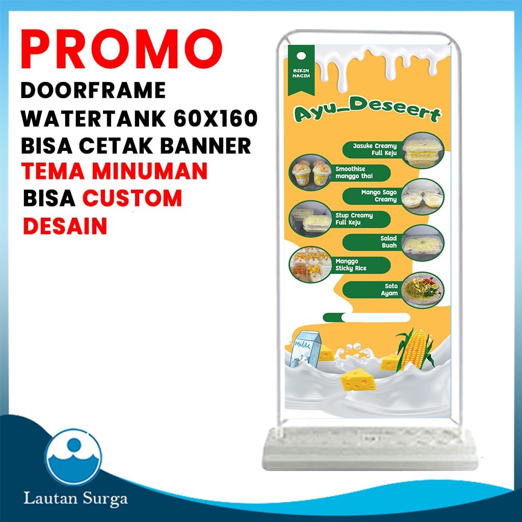 (PAKET Cetak Standing Door Frame Banner Watertank 60x160 cm) Cetak Stand Banner Spanduk Baliho Free 