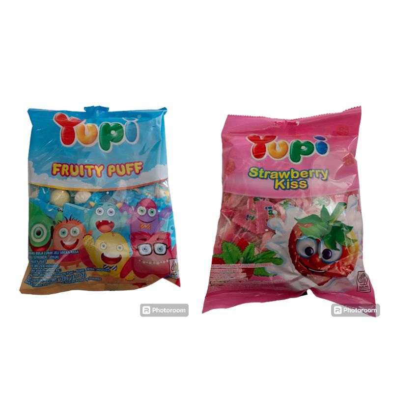 

permen Yupi fruity puff dan Yupi strowberry kiss120gr