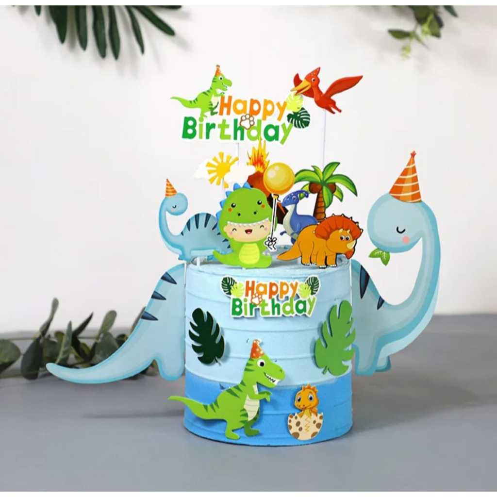 Topper Dinosaurus Daun Hiasan kue ulang tahun