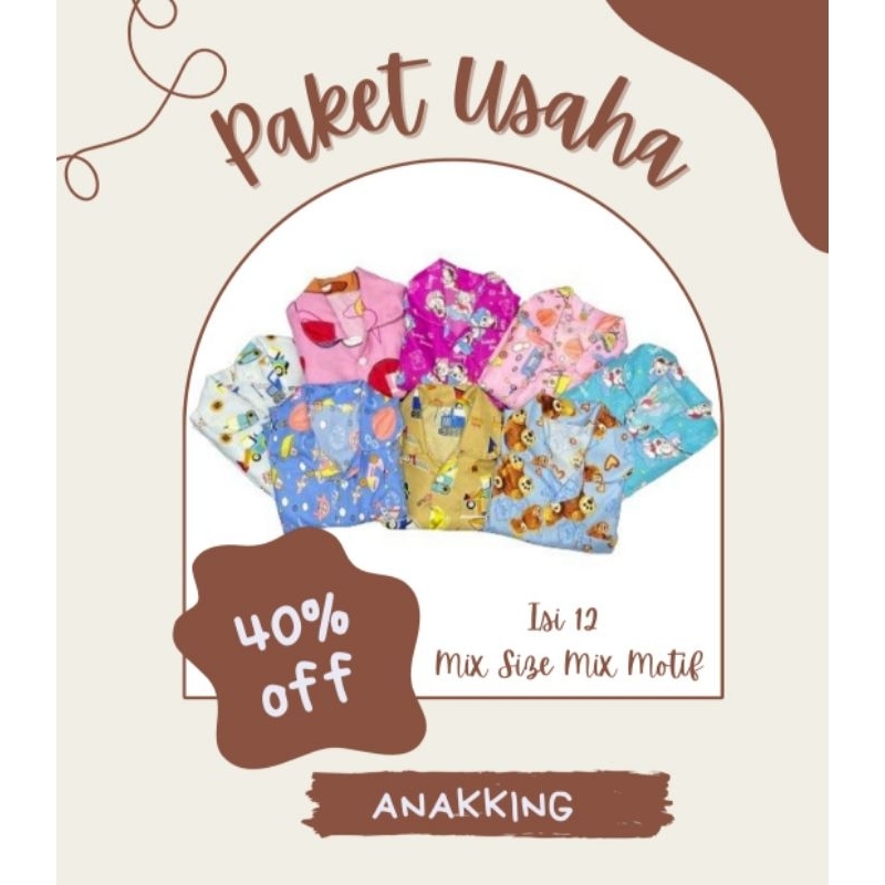 PAKET USAHA PIYAMA ANAK 1-10THN 1 LUSIN/ PIYAMA ANAK GROSIR / PIYAMA ANAK LUSINAN / PAKET USAHA BAJU
