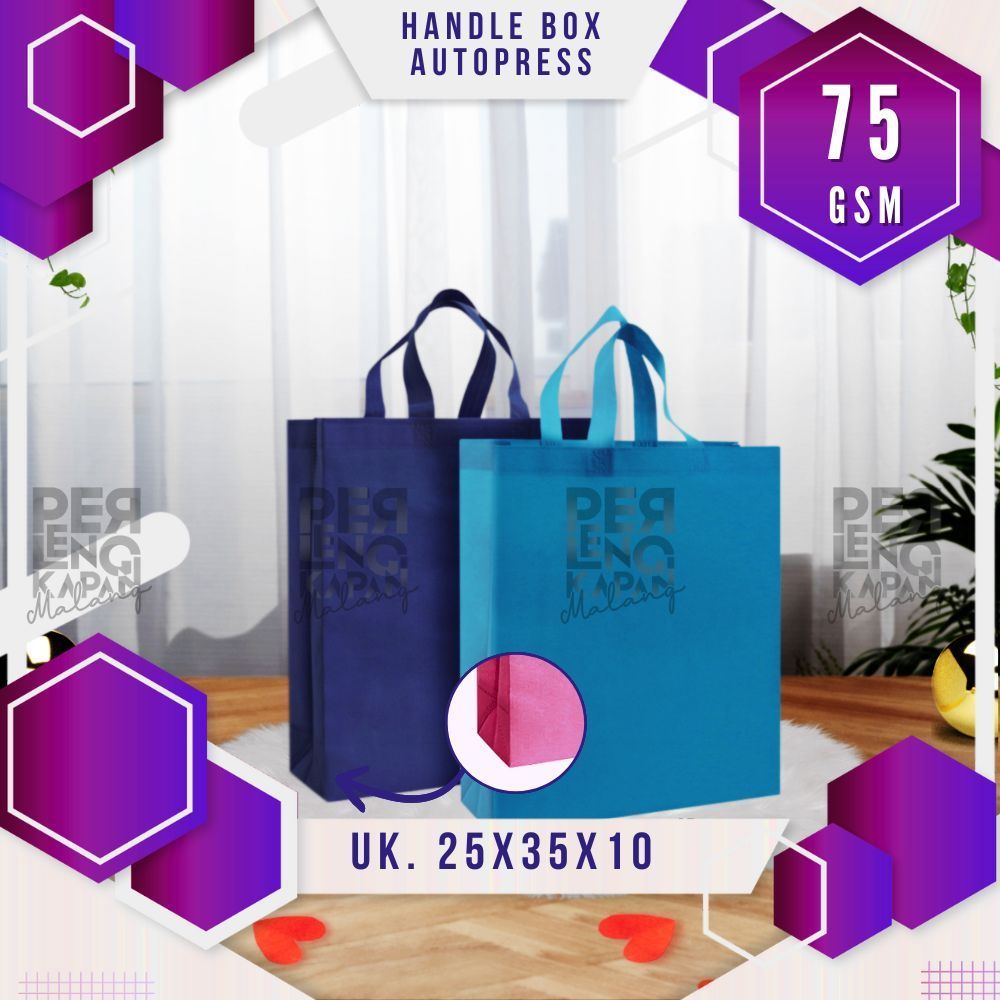 

Tas Box Spunbond Goodie Bag Standing Handle Box Auto Press (HBPA) Ukuran 25x35x10 POLOS