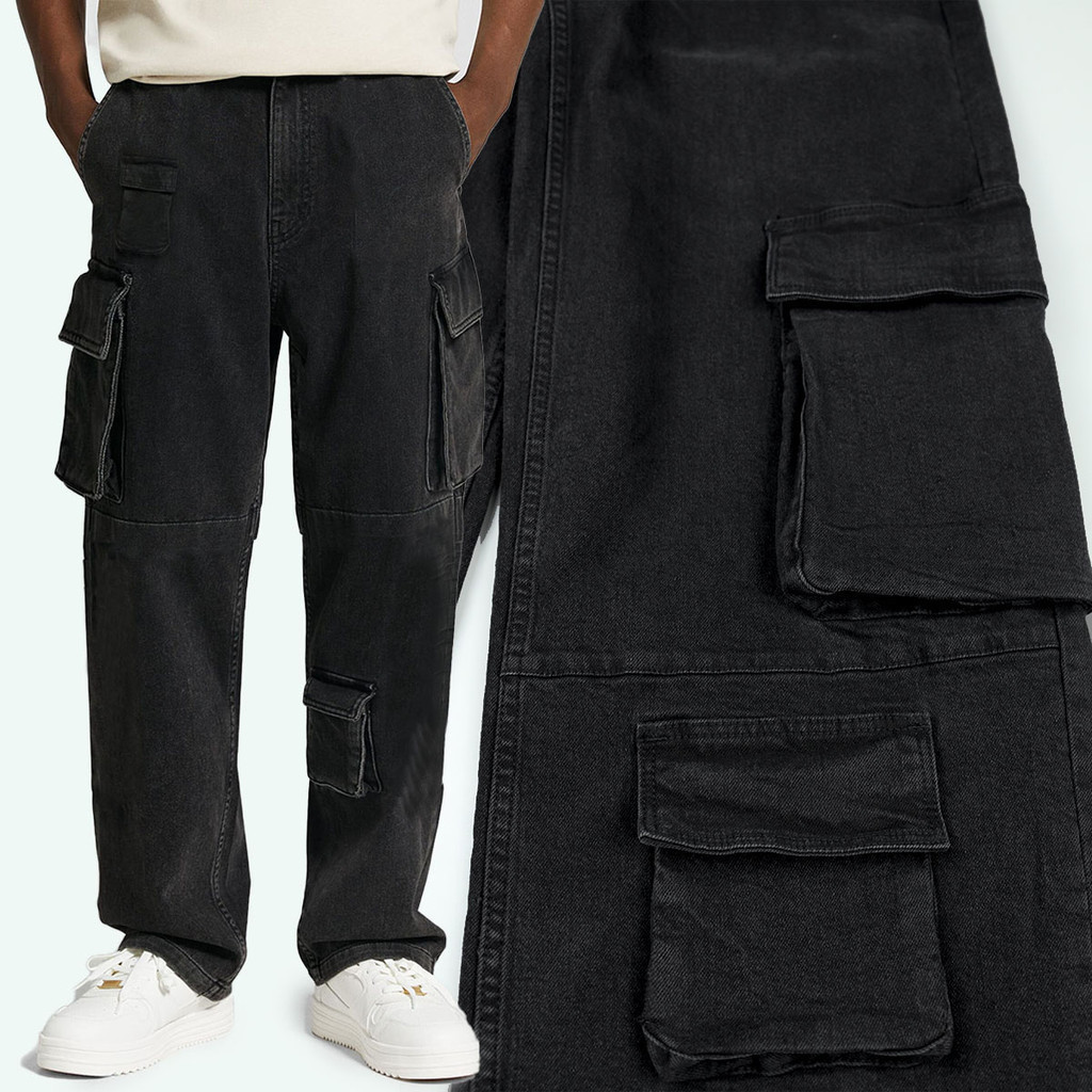 Celana Jeans Cargo | Bershkka | Baggy Cargo Denim Pants