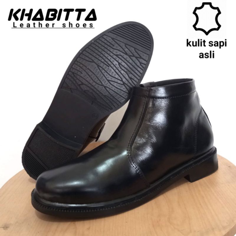 KHABITTA sepatu pdh polri tni security kulit asli model resleting