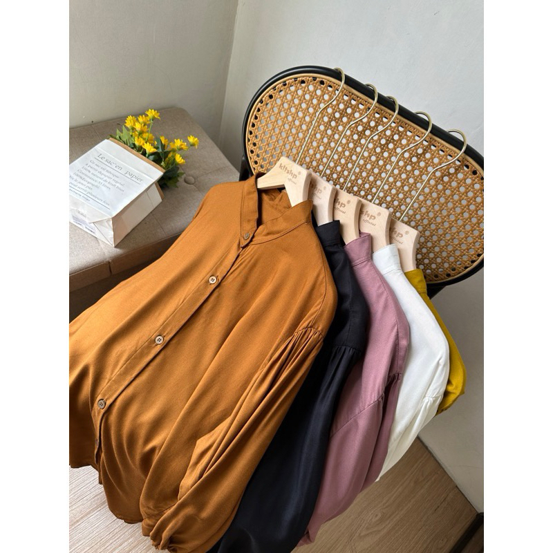 KLT - Baju Atasan Kemeja Blouse Balon Twill Wanita Lengan Panjang Cewek Kekinian Casual - FAATINA | 