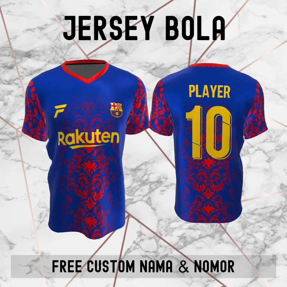 KODE A64T Jersey Batik Barcelona Klub Bola Baju Kaos Custom Nama dan Nomor Punggung  49