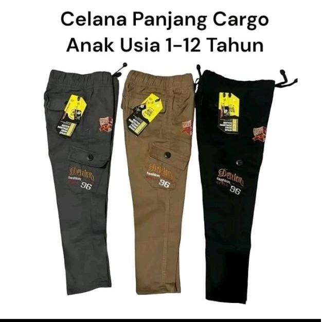 CELANA PANJANG CHINOS CARGO ANAK TEMPEL BORDIR USIA 5-12 TAHUN