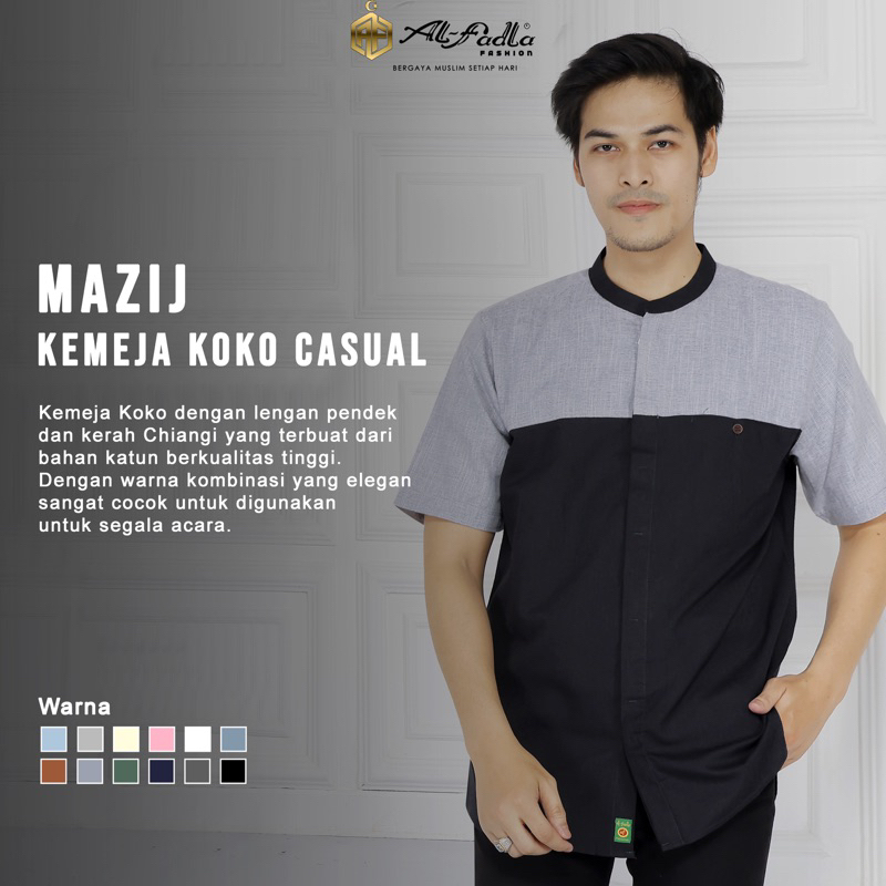 AL FADLA - Kemeja Koko Casual Pria Lengan Pendek Mazij Striped