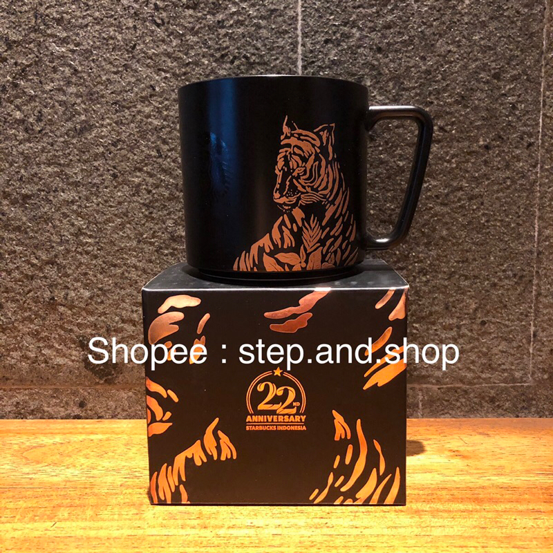 Starbucks Mug Ceramic 22nd Anniversary Indonesia - Tiger - Black - Limited Edition