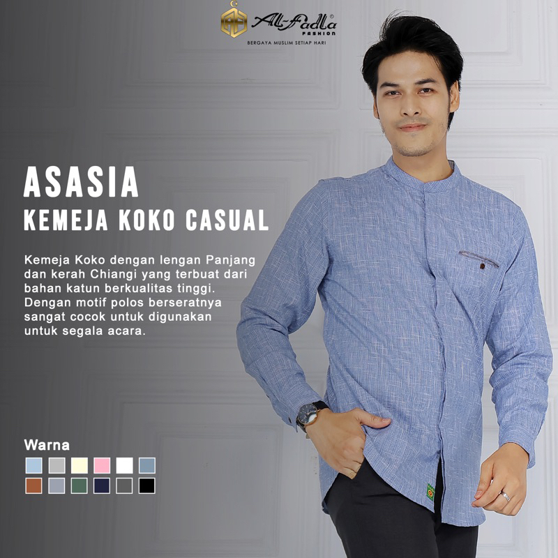 AL FADLA - Kemeja Koko Casual Pria Lengan Panjang Asasia