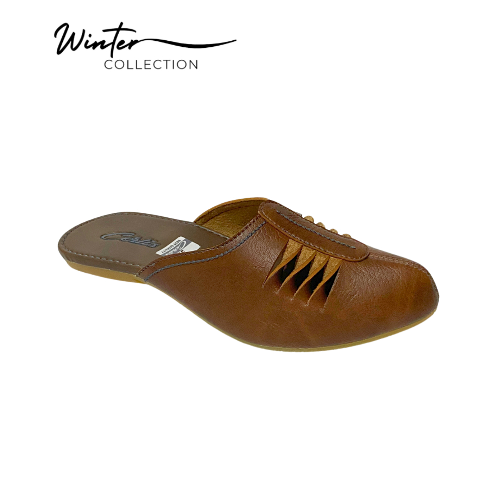 WINTERCOLLECT SANDAL WANITA CORLIS TUTONG BUSTONG KULIT KARET MOTIF SOBEK WARNA TAN