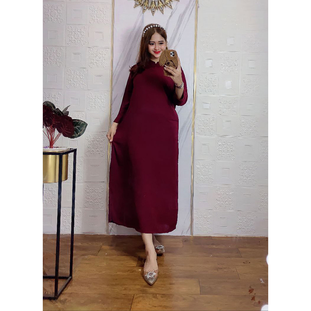 Daster Wanita Polos Lengan Panjang Simple Kekinian Bahan Rayon Adem Nyaman Resleting Depan Ld 110 Cm